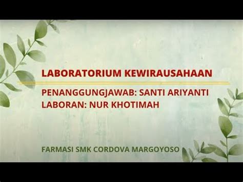 Laboratorium Kewirausahaan Kompetensi Keahlian Farmasi Smk Cordova