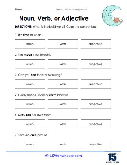 Noun Verb Adjective Worksheets Teach Starter Worksheets Library