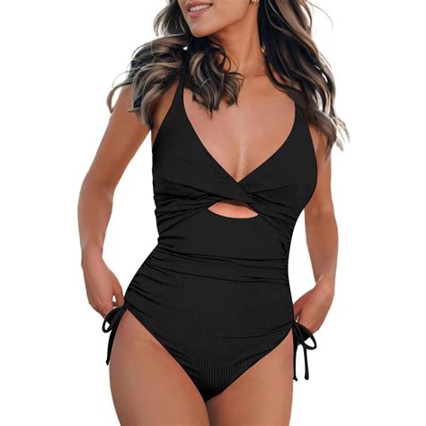 Women S One Piece Sexy Bikini Classic Solid Color Matching Hollow Swimsuit With Bust Pad High