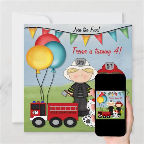 Invitation Camion De Pompiers Et Petit Anniversaire De Zazzle Fr