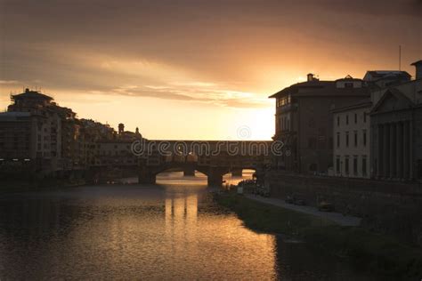 Ponte Vecchio Bridge Over The Arno River In Florence Italy Editorial