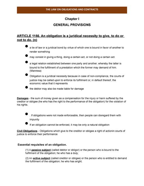 Chapter The Law On Obligations And Contracts Chapter I General