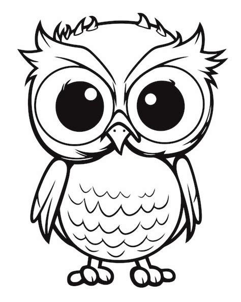 Premium Vector | Black and white owl clipart of a cartoon owl.