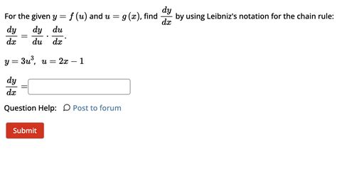 Solved For The Given Y F U And U G X Find Dxdy By Using