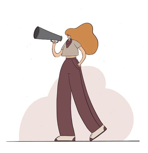 Premium Vector Girl Holding Loudspeaker And Speaks Female Character