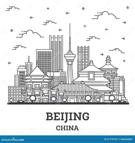 Outline Beijing China City Skyline With Modern Buildings Isolated On