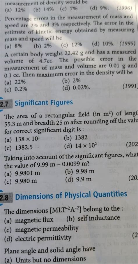 Dimensions Of Physical Quantities The Dimensions Mlt A Belo