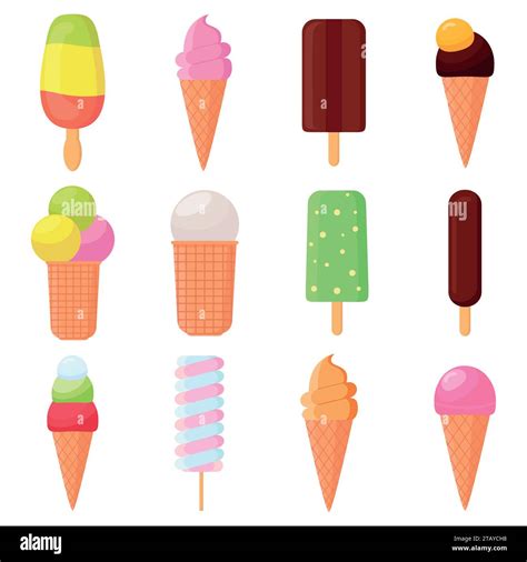 Tasty Colorful Ice Cream Set On White Background Collection Ice Cream