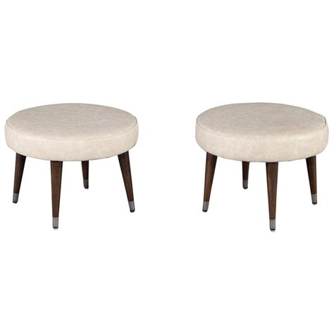 Pair Of Leather Mid Century Modern Ottomans Footstools For Sale At 1stdibs