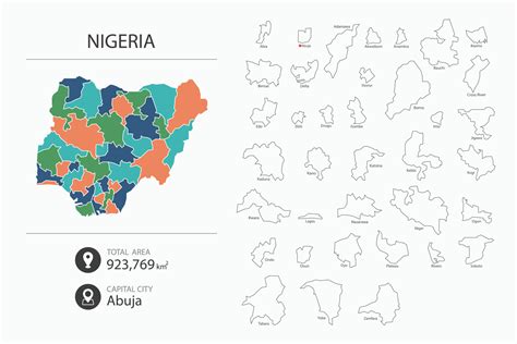 Map of Nigeria with detailed country map. Map elements of cities, total ...