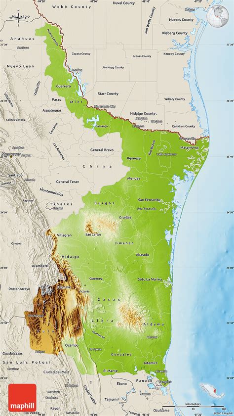 Physical Map Of Tamaulipas Shaded Relief Outside