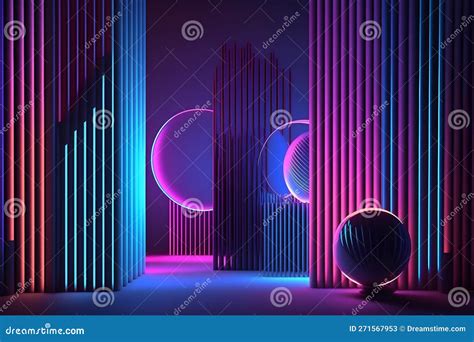 Rounded Pink Blue Neon Lines Glowing In The Dark Abstract Minimalist