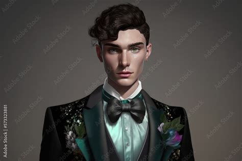 Queer Person At High School Prom Non Binary Androgynous Classmate Transgender Gay Or Lesbian
