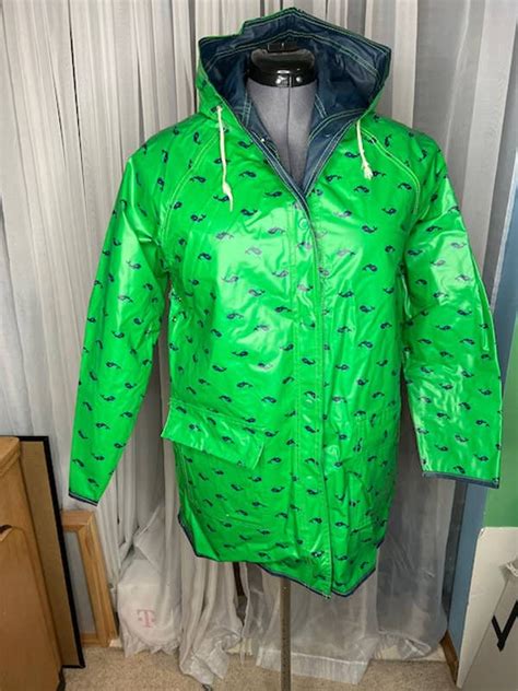 PVC Rain Coat Reversible Whales Green Navy Blue Etsy