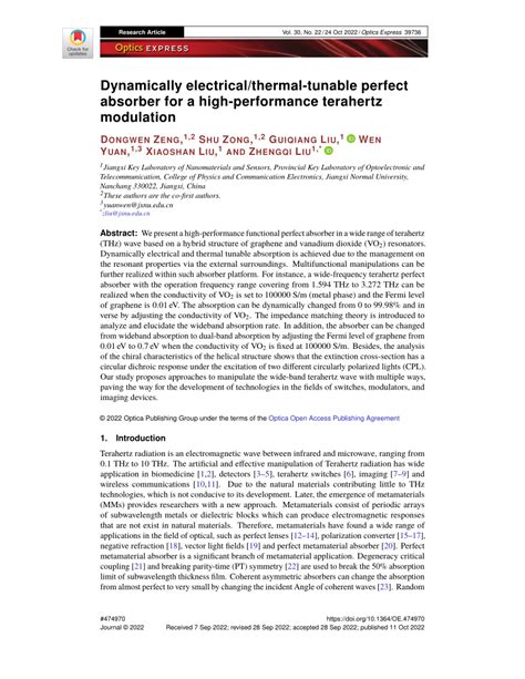 PDF Dynamically Electrical Thermal Tunable Perfect Absorber For A