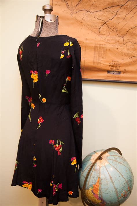 Vintage Betsey Johnson Floral Black Grunge Dress Size 10