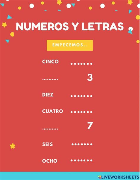 Numeros Y Letras Online Worksheet Live Worksheets