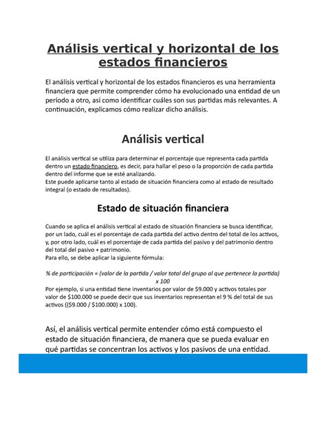 A dfdf Análisis vertical y horizontal de los estados financieros El