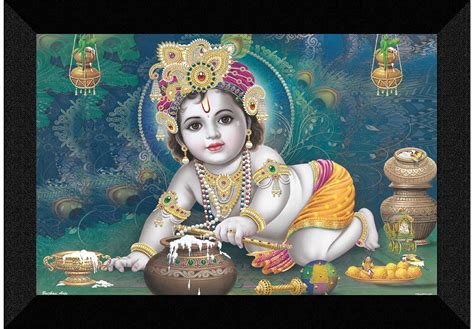 Saf Makhan Chor Krishna Uv Textured Framed Painting 28 Cms X 35 5 Cms Sanfk143