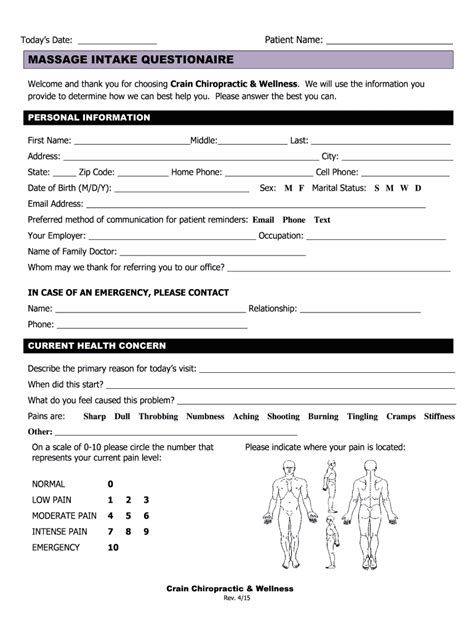 Fillable Online Massage Intake Questionaire Fax Email Print Pdffiller