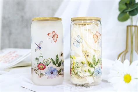 Wildflowers Coffee Glass Cup Floral Beer Can Glass Glass Coffee Cup