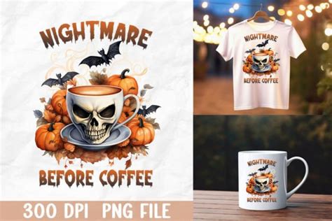 Nightmare Before Coffee Halloween Skull Graphic By Kanweat Creative