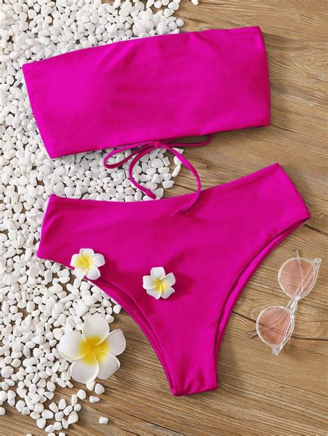 Shein Swim Conjunto De Bikini De Dos Piezas De Unicolor Para Vacaciones