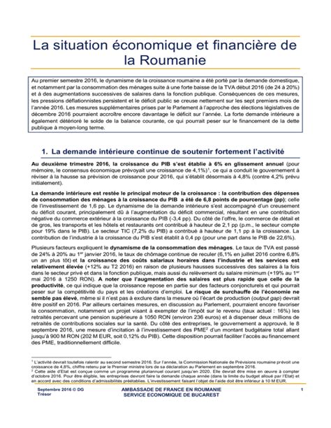 La Situation Conomique Et Financi Re De La Roumanie