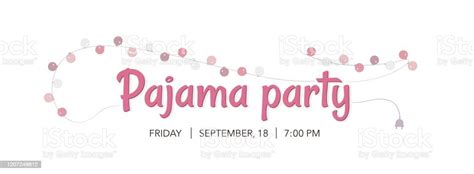 Pajama Party Horizontal Banner Template With Pink Garland And Textual