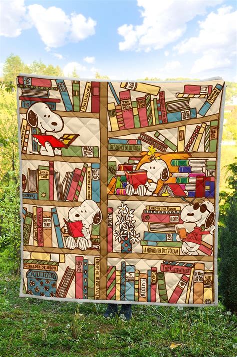 Snoopy Bookshelf Quilt Blanket ReadingLLC