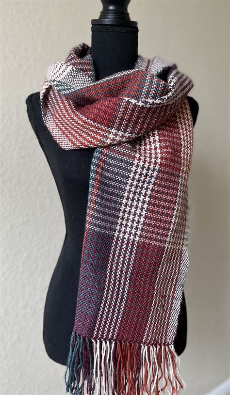 Handwoven Houndstooth Scarf Variegated Sustainably Made Weaving