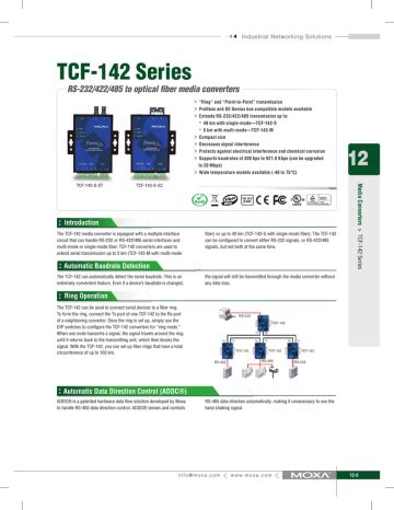 Moxa TCF-142-M RS-232/422/485 - Fiber Converter Datasheet | Manualzz