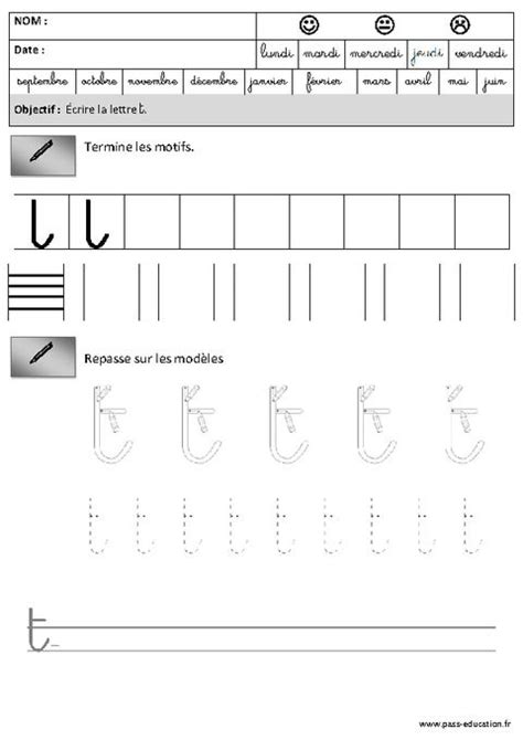 Écriture La Lettre T Les Crochets Écriture Cursive Mots Simples Lettre A