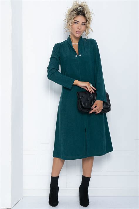 Платье вельветовое цвета изумруд с поясом Taiga-П12107 цена-3968 р ...