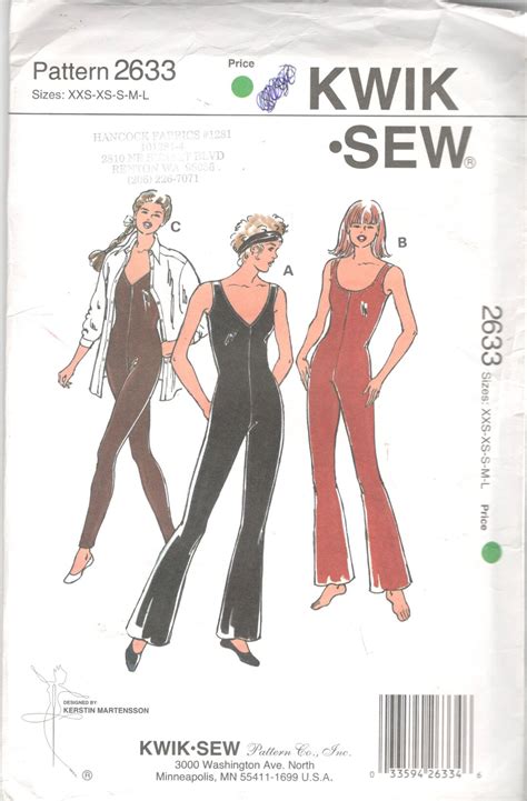 Kwik Sew 2633 Misses CATSUIT Pattern Flared Or Tapered Leg V Or Scoop