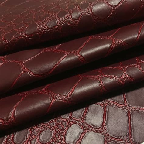 Pu Faux Leather Leatherette Fabric Burgundy Crocodile 55 Etsy