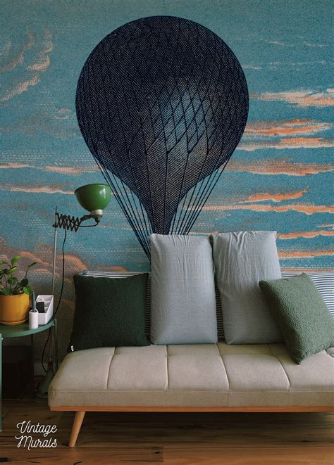 Royal Hot Air Balloon Wallpaper Mural Peel And Stick Affordable Vintage Decor Etsy