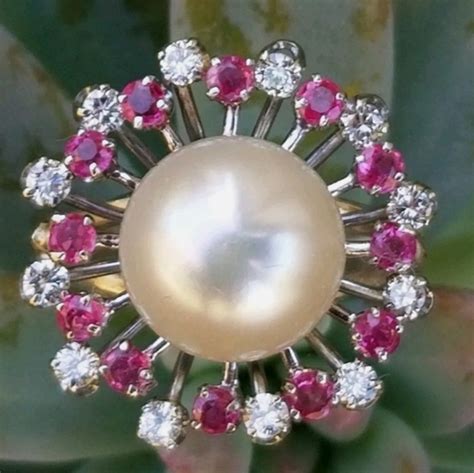 Vintage Jewelry Vintage 4k Gold Diamond Pearl Ruby Ring Poshmark