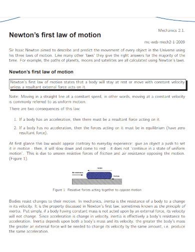 Newton's First Law - Examples, PDF | Examples