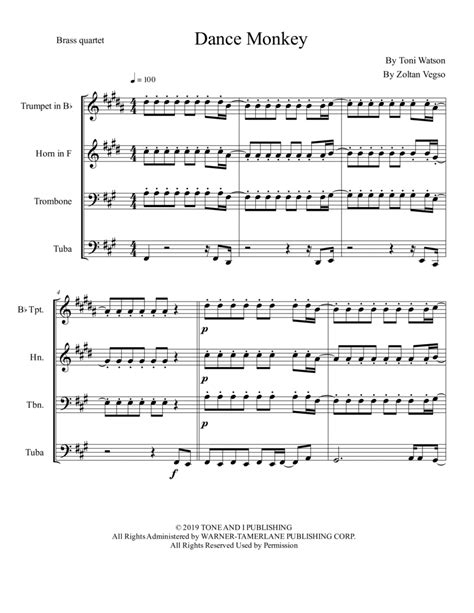 Dance Monkey Sheet Music Tones And I Brass Ensemble