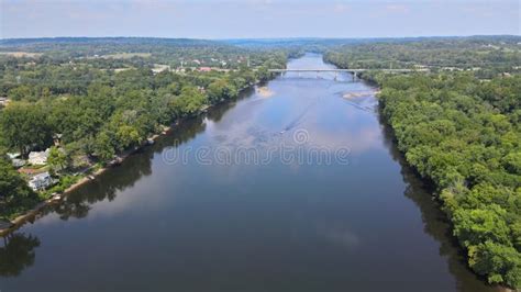 The View Of Aerial Delaware River Bridge Across The In The Historic