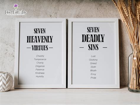 Seven Heavenly Virtues Seven Deadly Sins Bible Verse Wall Etsy