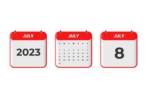 July 2023 calendar design. 8th July 2023 calendar icon for schedule ...