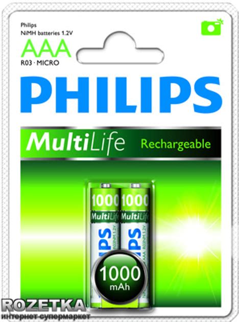 Аккумулятор Philips MultiLife Ni MH AAA 1000 мАч 2 шт R03B2A100 97