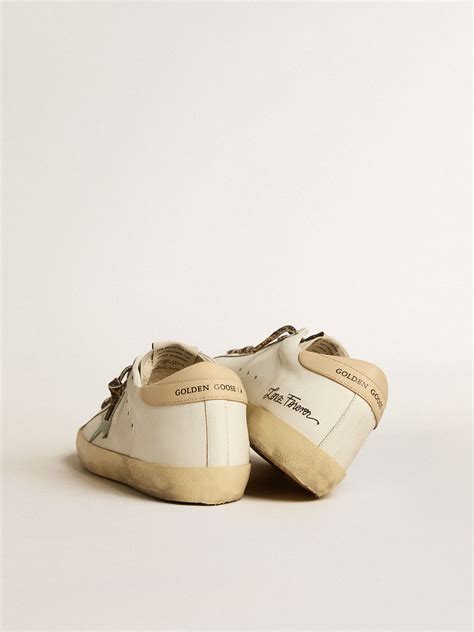 Women S Super Star With Gray Glitter Star And Nude Leather Heel Tab Golden Goose