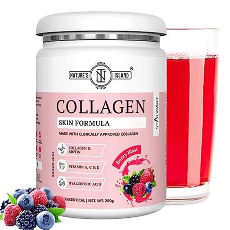 Nature’s Island Skin Glow Collagen Powder (Berry, 250g) , Marine Collagen Supplements for Women ...