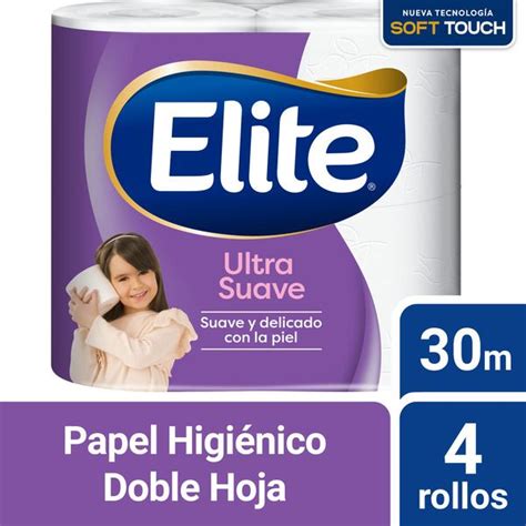 Papel Higienico Elite Doble Hoja Soft Touch X 30mt X 4 Un Super Mami