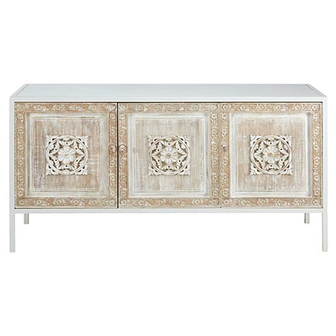 Buffet Portes En M Tal Blanc Et Manguier Sculpt Mambok Maisons Du