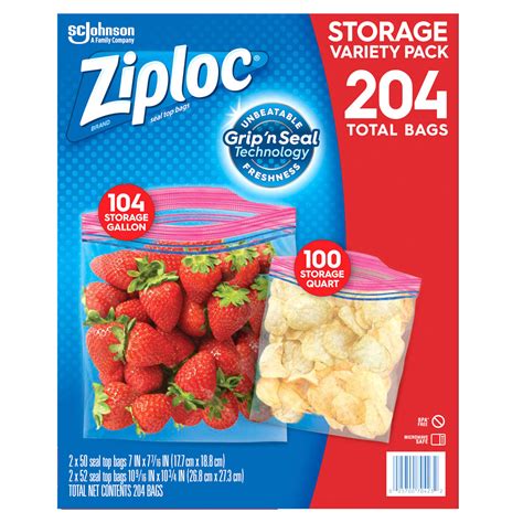 Ziploc Brand Storage Gallon And Storage Quart Bags With Grip N Seal Technology 204 Ct