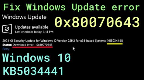 Fix Windows Update Error 0x80070643 Windows 10 Kb5034441 Youtube